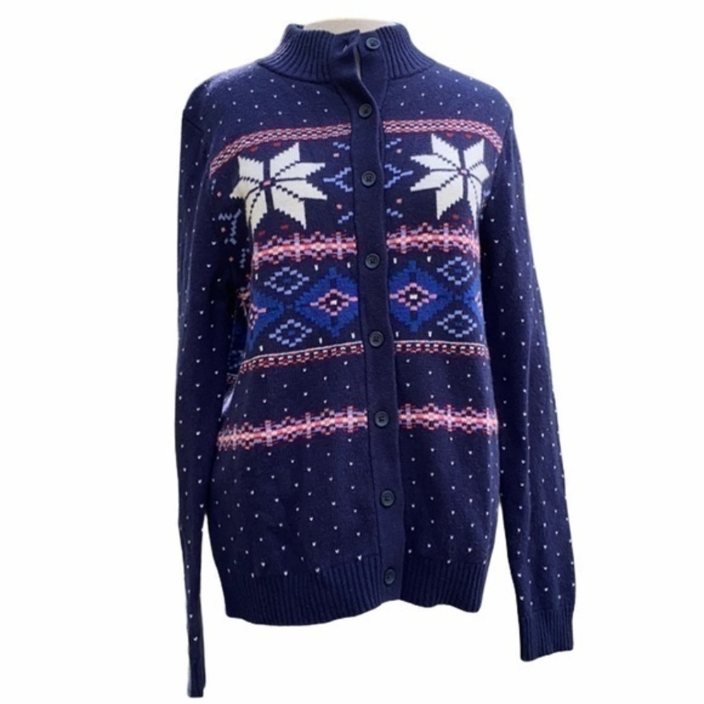 Lands’ End cardigan sweater medium navy blue